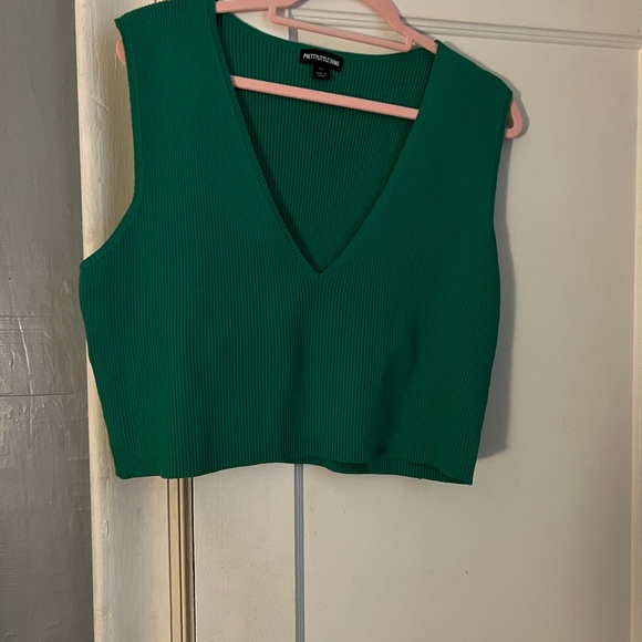 Plus Bright Green Rib Knit Plunge Crop Top and skirt - Picture 2 of 5